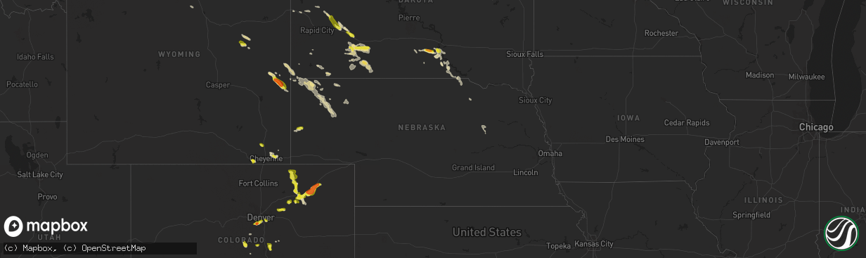 Hail map in Nebraska on July 24, 2018