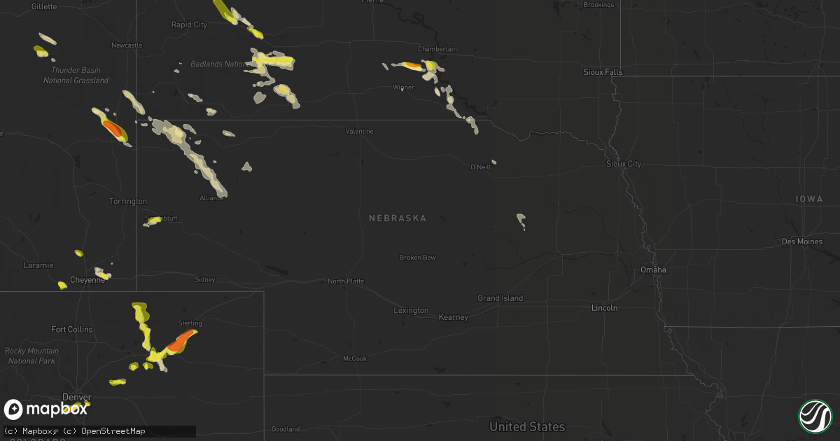 Hail map in Nebraska on July 24, 2018