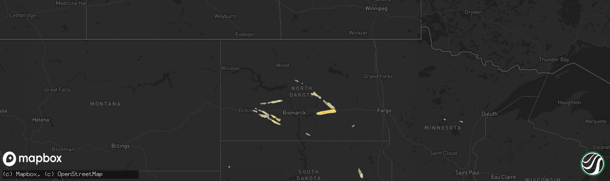 Hail map in North Dakota on July 24, 2018