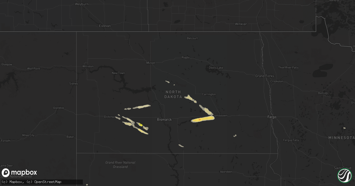 Hail map in North Dakota on July 24, 2018