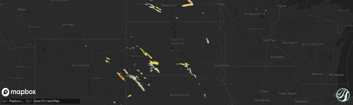 Hail map in South Dakota on July 24, 2018