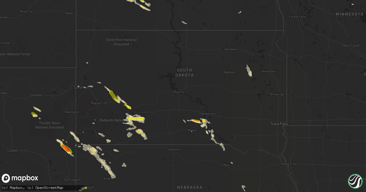 Hail map in South Dakota on July 24, 2018