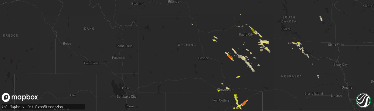 Hail map in Wyoming on July 24, 2018