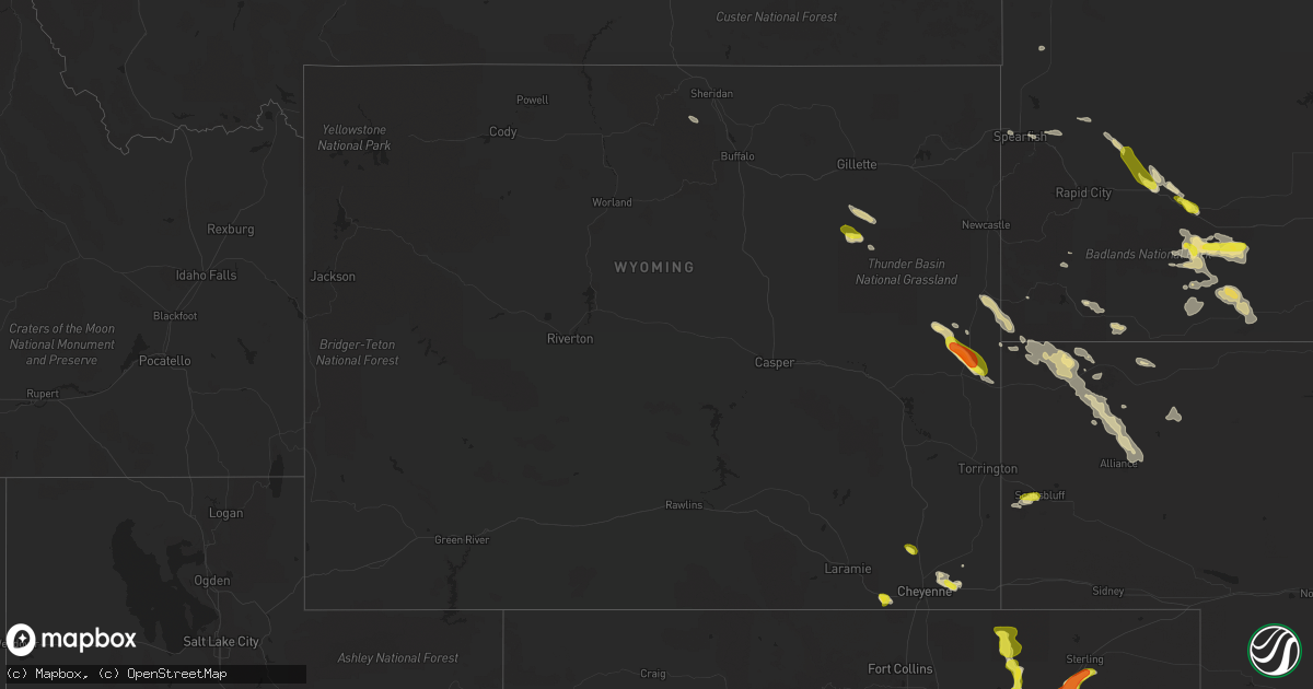 Hail map in Wyoming on July 24, 2018