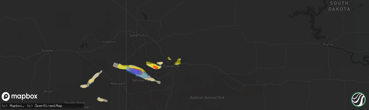 Hail map in Box Elder, SD on July 24, 2019