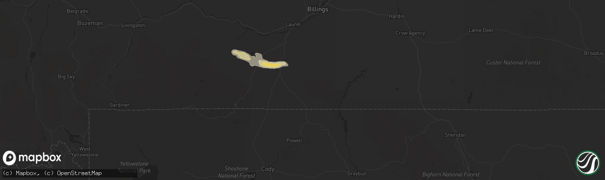 Hail map in Bridger, MT on July 24, 2019