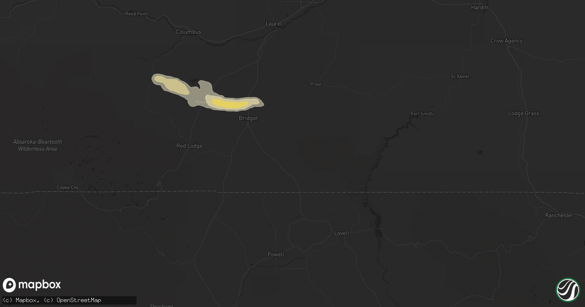 Hail map in Bridger, MT on July 24, 2019