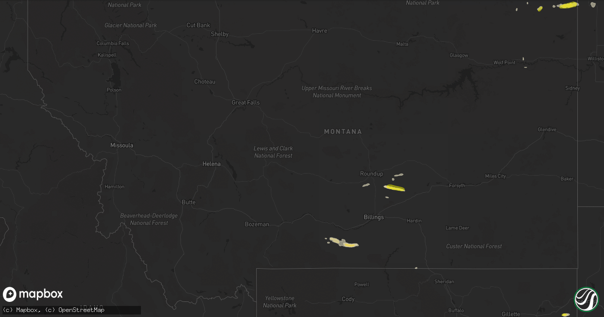 Hail map in Montana on July 24, 2019