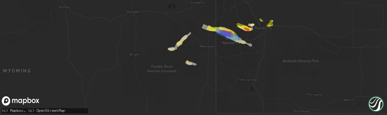 Hail map in Newcastle, WY on July 24, 2019