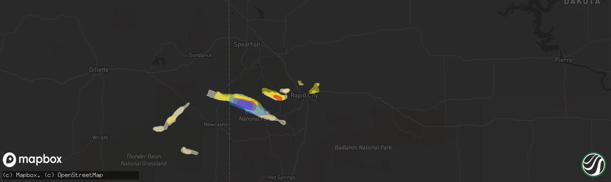 Hail map in Rapid City, SD on July 24, 2019