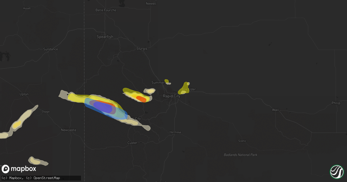 Hail map in Rapid City, SD on July 24, 2019