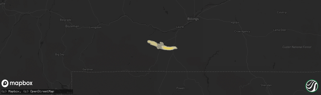 Hail map in Roberts, MT on July 24, 2019