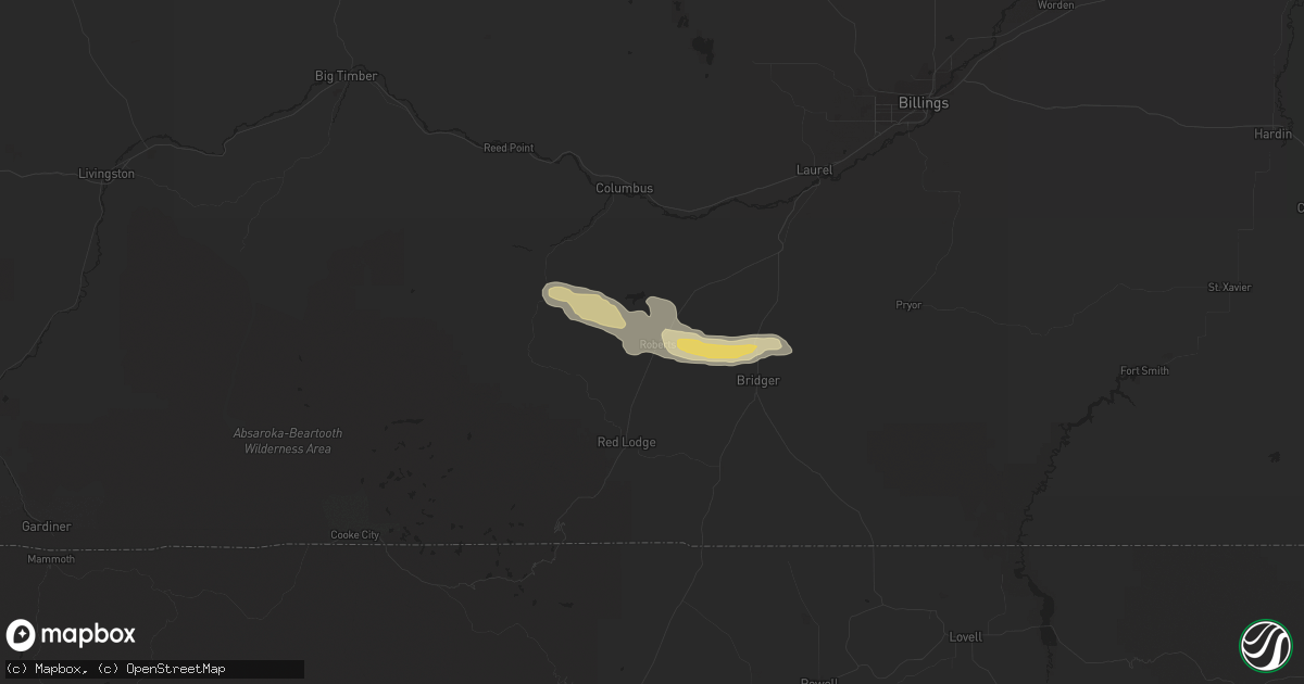 Hail map in Roberts, MT on July 24, 2019