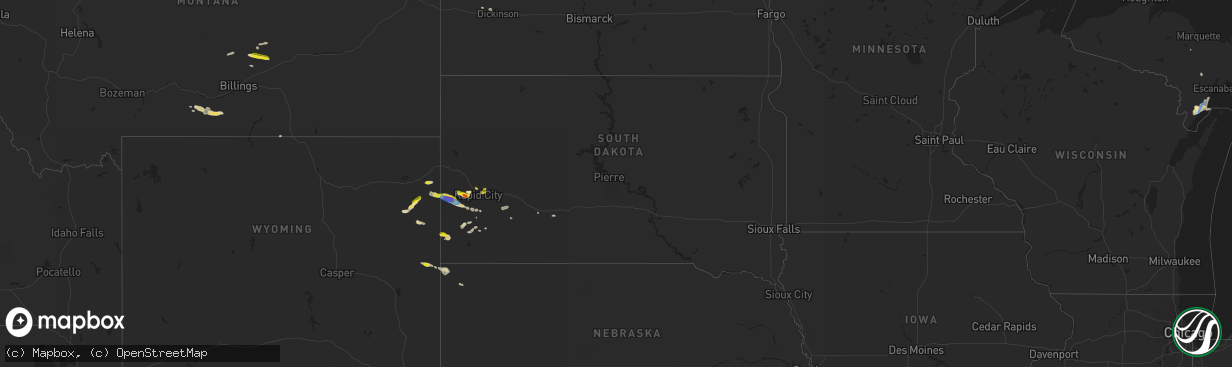 Hail map in South Dakota on July 24, 2019