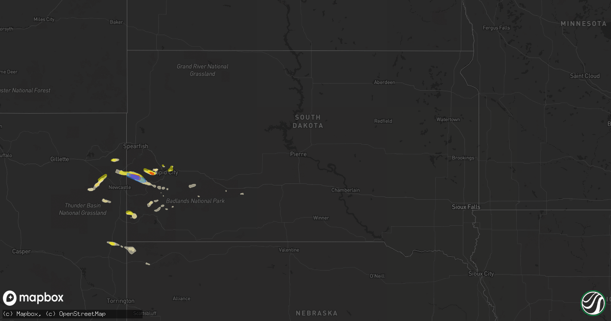Hail map in South Dakota on July 24, 2019