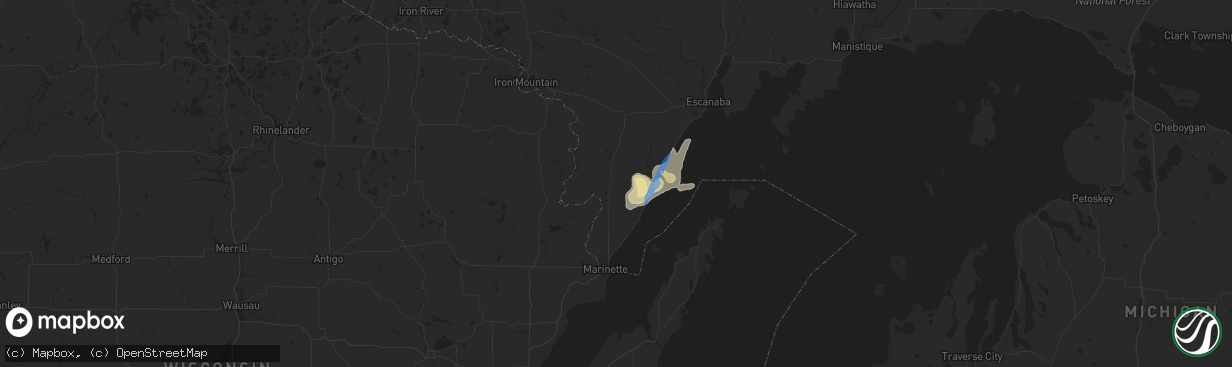 Hail map in Stephenson, MI on July 24, 2019