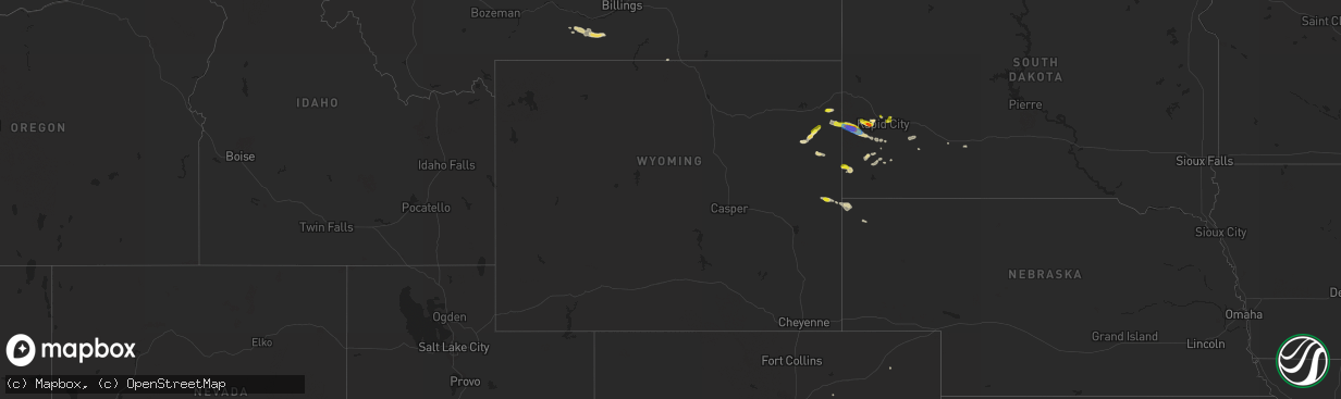 Hail map in Wyoming on July 24, 2019