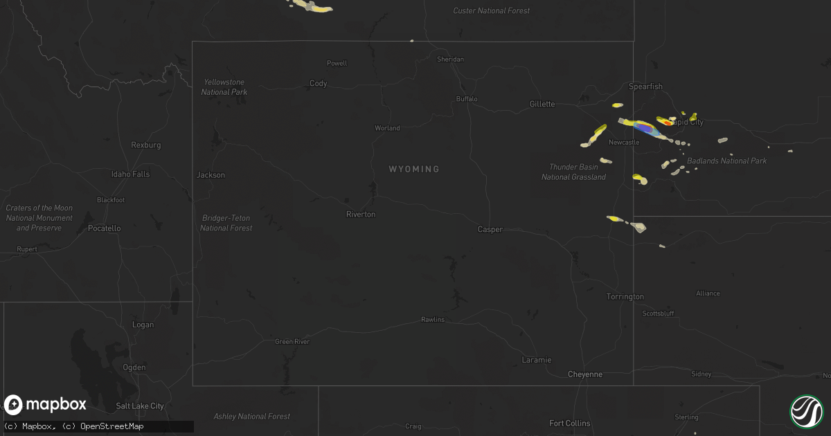 Hail map in Wyoming on July 24, 2019