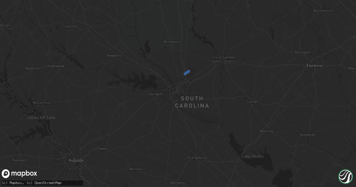 Hail map in Columbia, SC on July 24, 2020