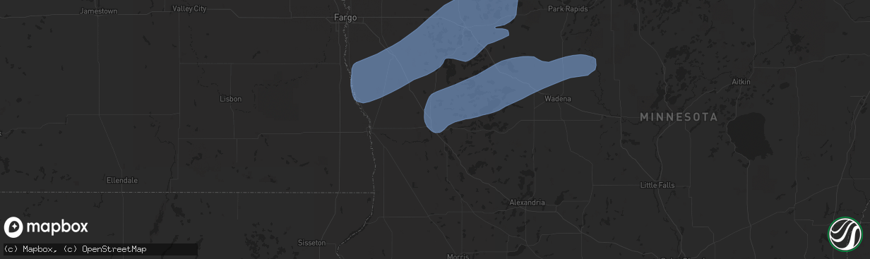 Hail map in Fergus Falls, MN on July 24, 2020