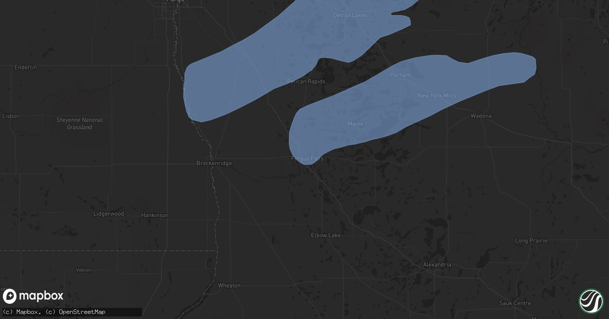 Hail map in Fergus Falls, MN on July 24, 2020