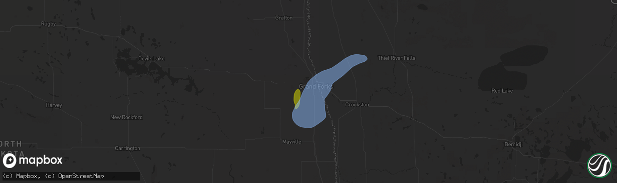 Hail map in Grand Forks, ND on July 24, 2020