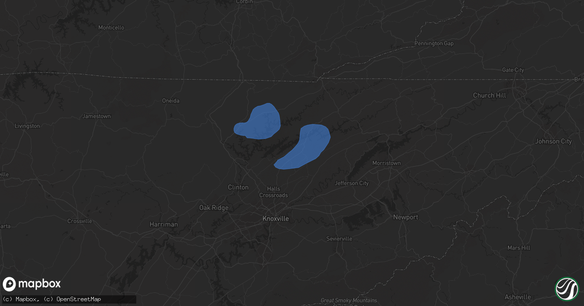 Hail map in Maynardville, TN on July 24, 2020