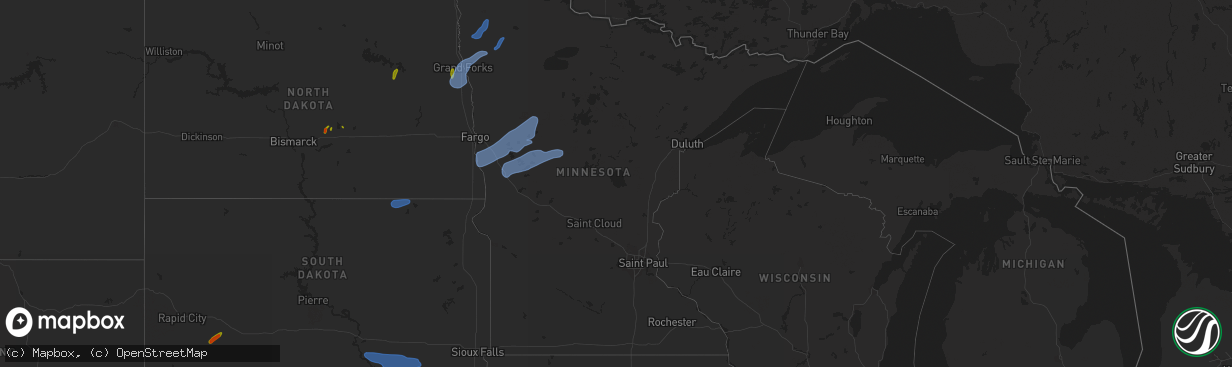 Hail map in Minnesota on July 24, 2020