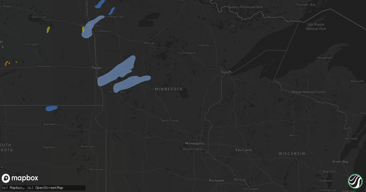 Hail map in Minnesota on July 24, 2020