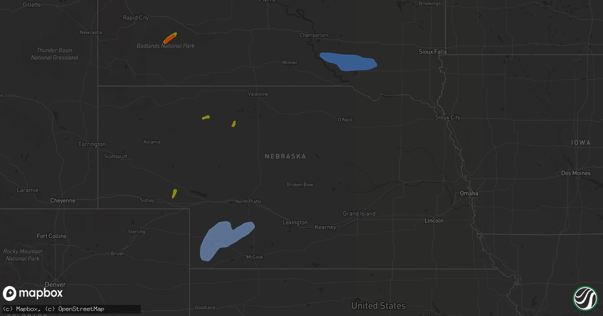 Hail map in Nebraska on July 24, 2020