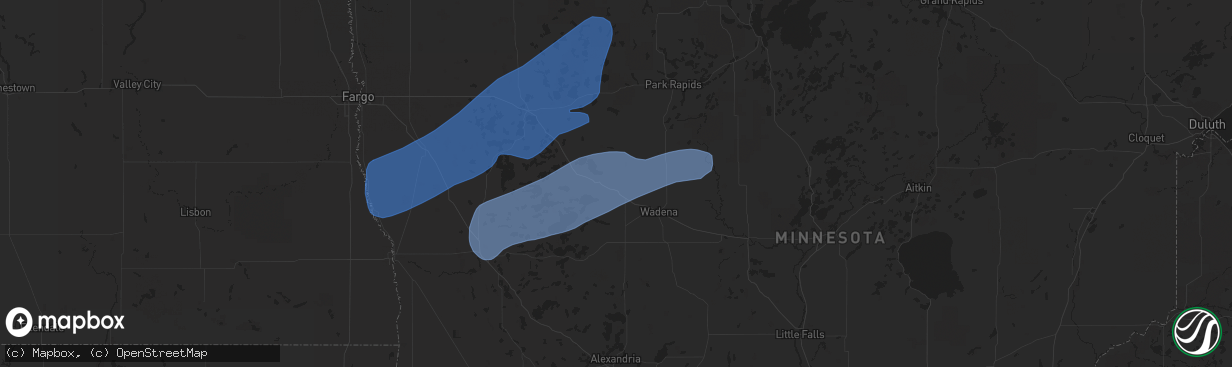 Hail map in New York Mills, MN on July 24, 2020