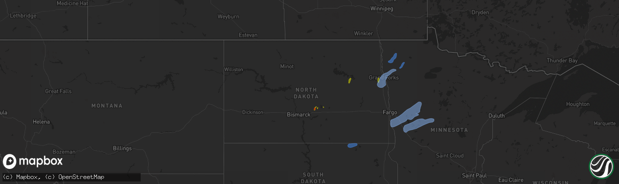 Hail map in North Dakota on July 24, 2020