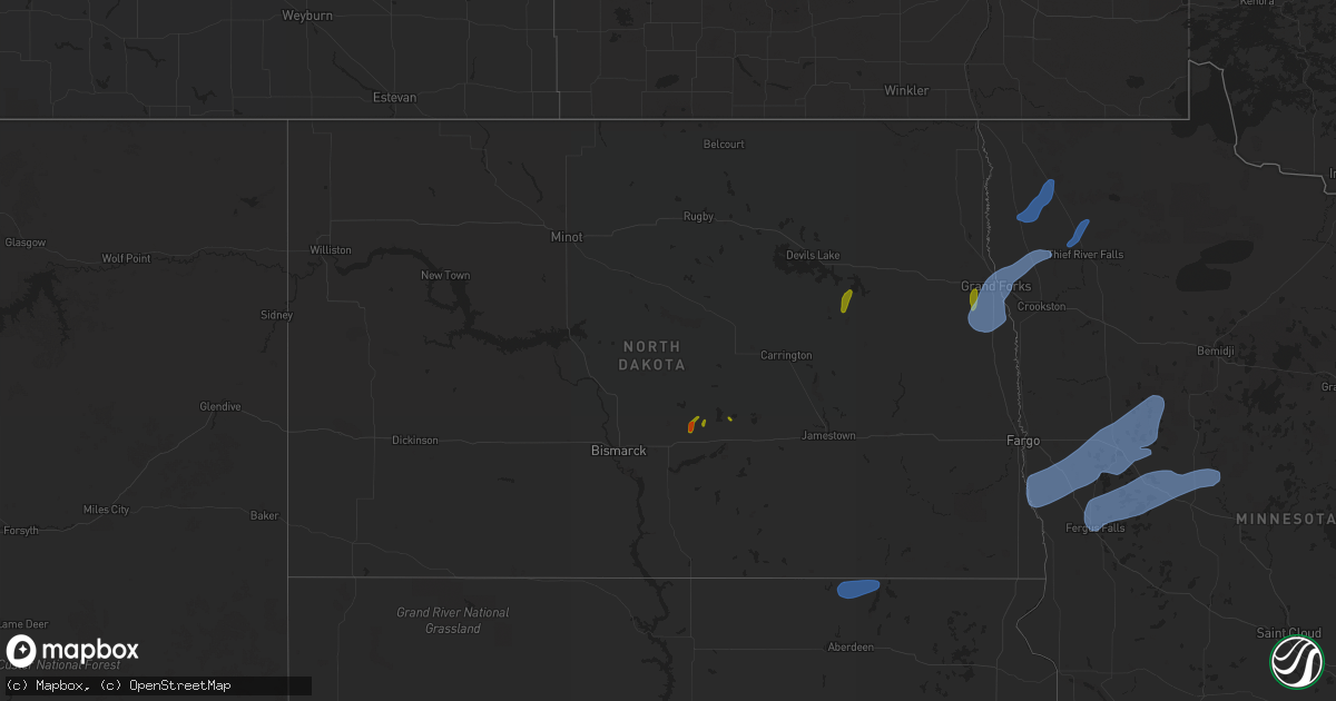 Hail map in North Dakota on July 24, 2020