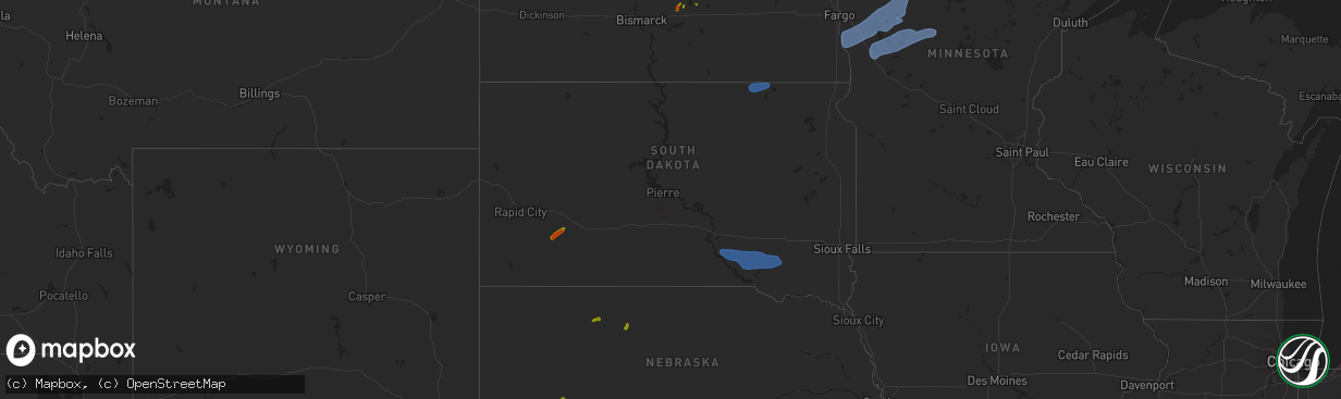 Hail map in South Dakota on July 24, 2020