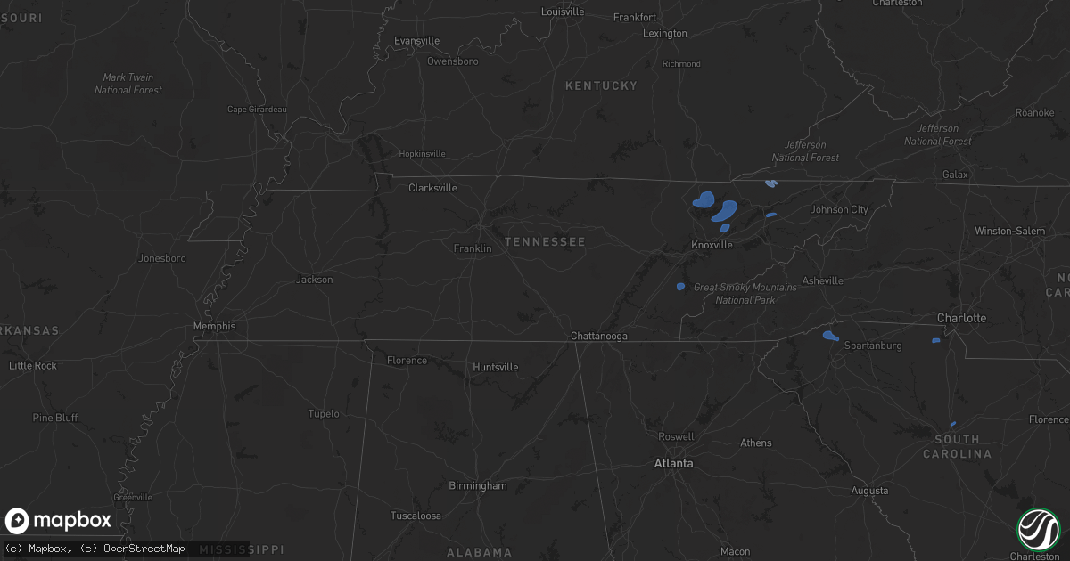 Hail map in Tennessee on July 24, 2020