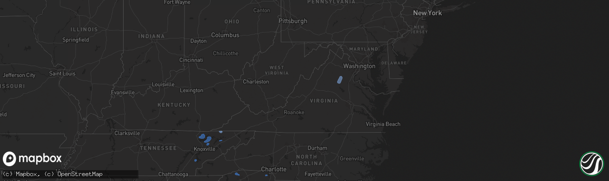 Hail map in Virginia on July 24, 2020