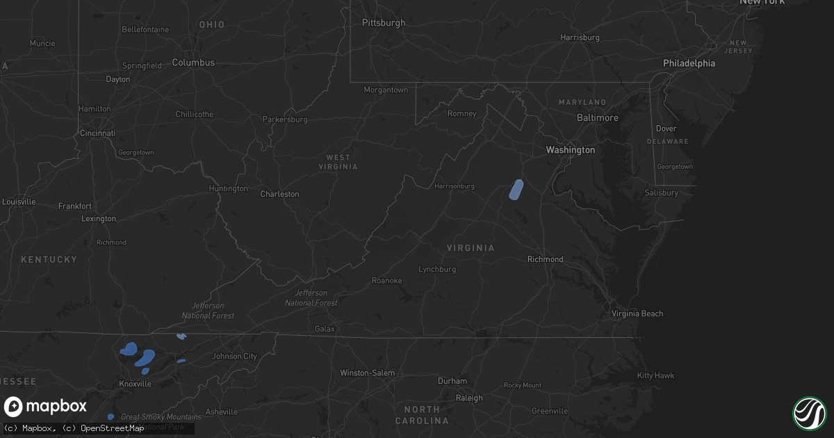 Hail map in Virginia on July 24, 2020