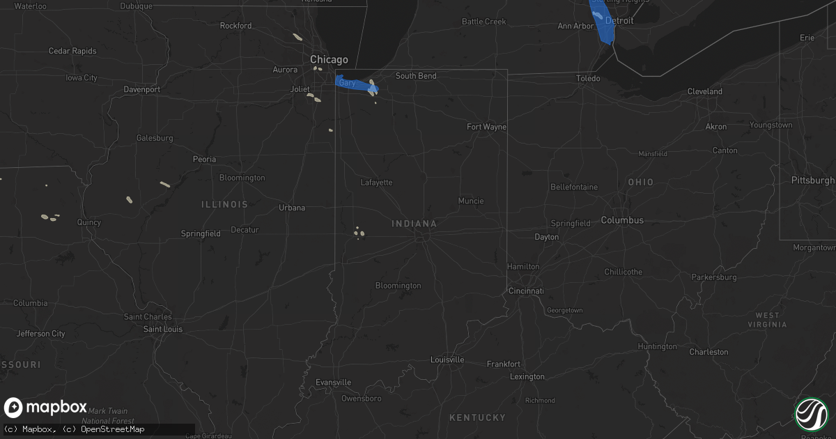 Hail map in Indiana on July 24, 2021