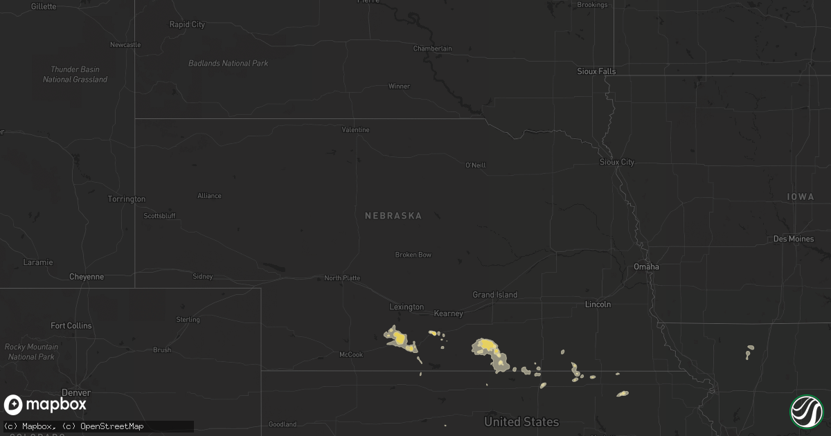 Hail map in Nebraska on July 24, 2021
