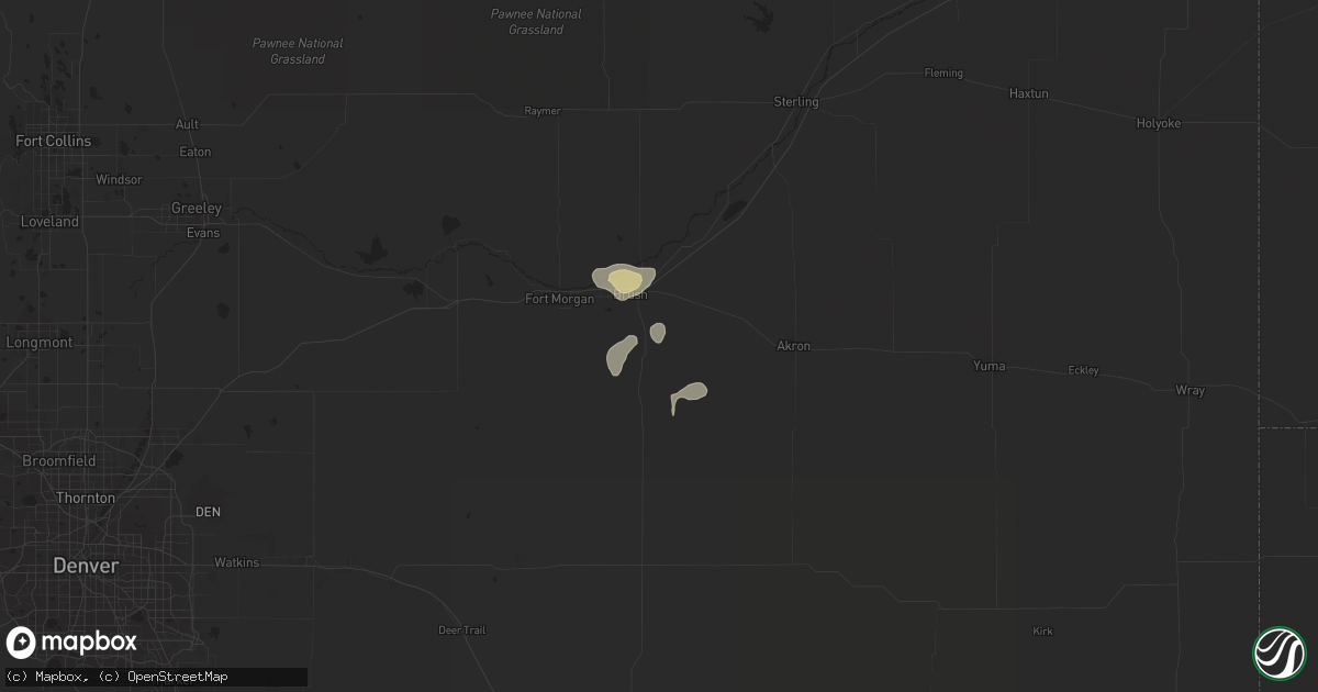 Hail map in Brush, CO on July 24, 2022