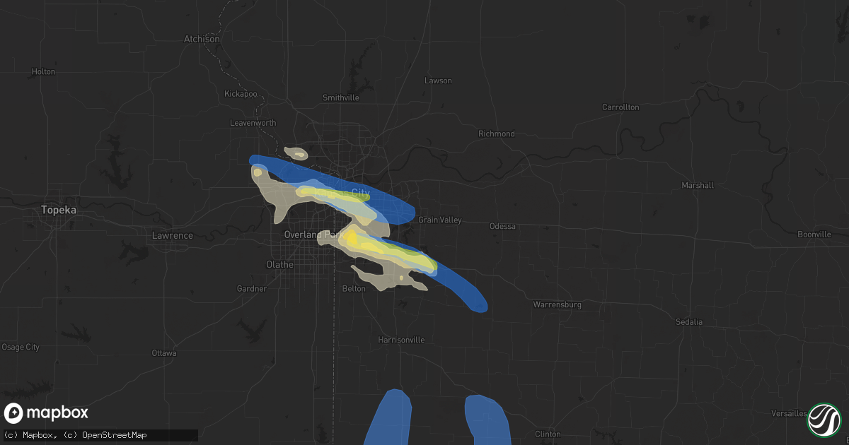 Hail map in Blue Springs, MO on July 24, 2023