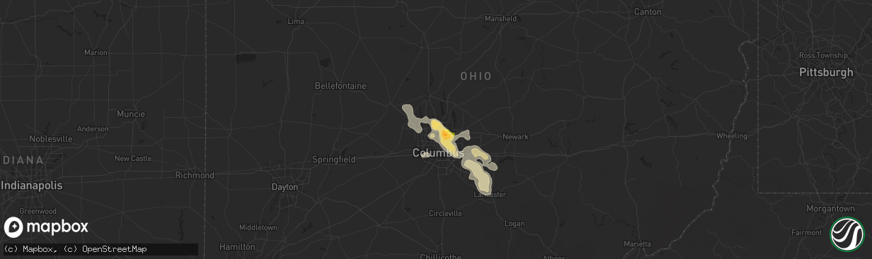 Hail map in Columbus, OH on July 24, 2023