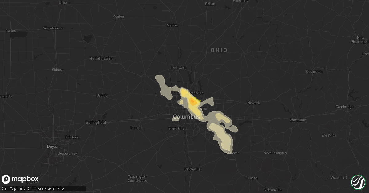 Hail map in Columbus, OH on July 24, 2023