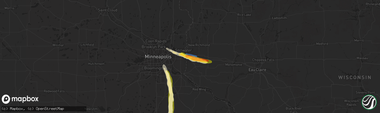 Hail map in Hudson, WI on July 24, 2023