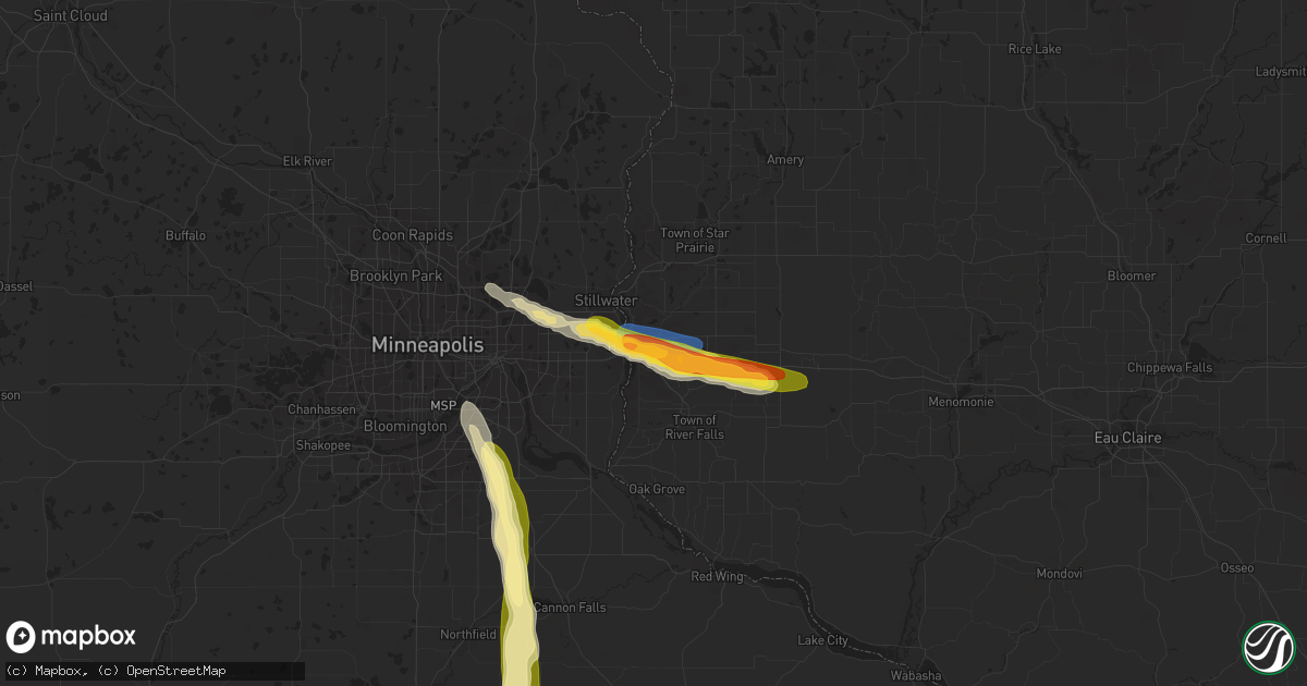 Hail map in Hudson, WI on July 24, 2023