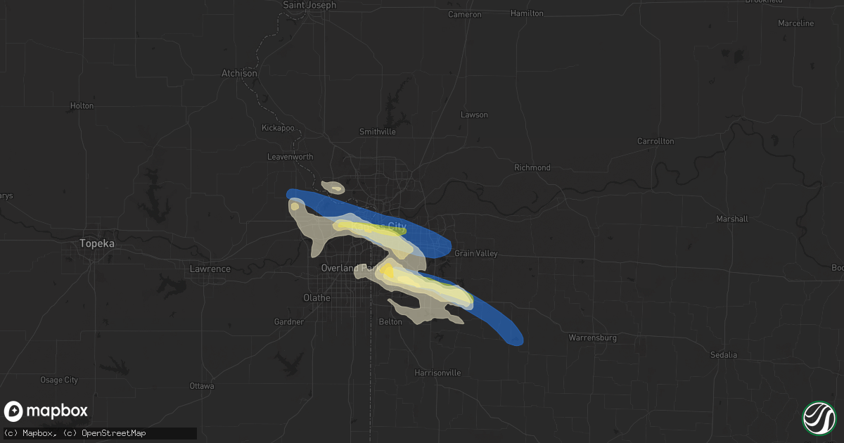 Hail map in Independence, MO on July 24, 2023