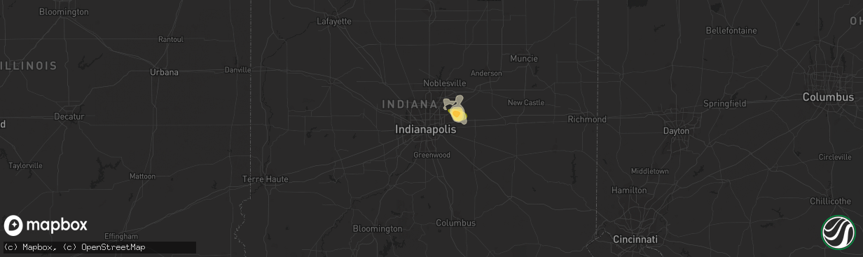 Hail map in Indianapolis, IN on July 24, 2023