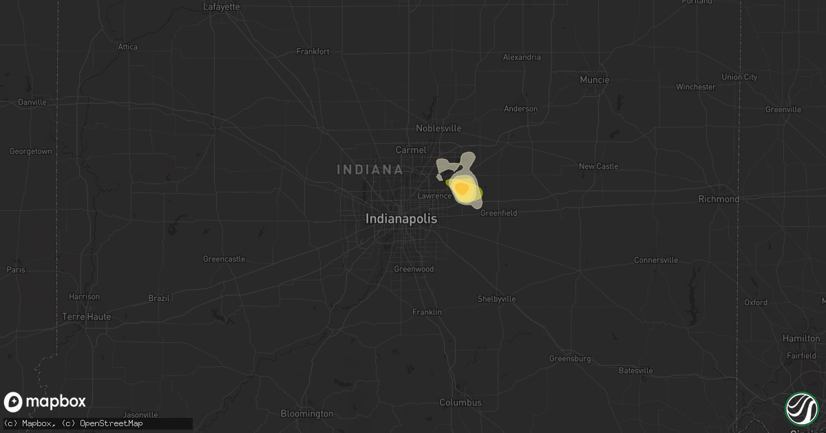 Hail map in Indianapolis, IN on July 24, 2023