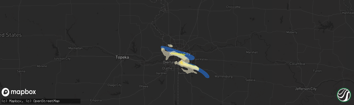 Hail map in Kansas City, KS on July 24, 2023