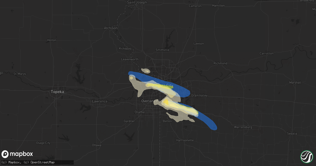Hail map in Kansas City, KS on July 24, 2023